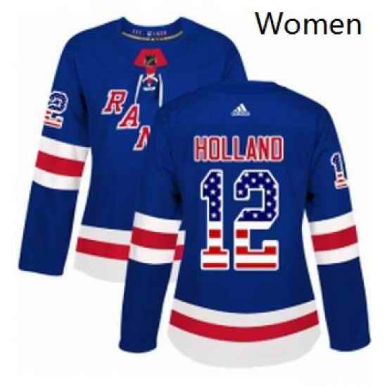 Womens Adidas New York Rangers 12 Peter Holland Authentic Royal Blue USA Flag Fashion NHL Jersey